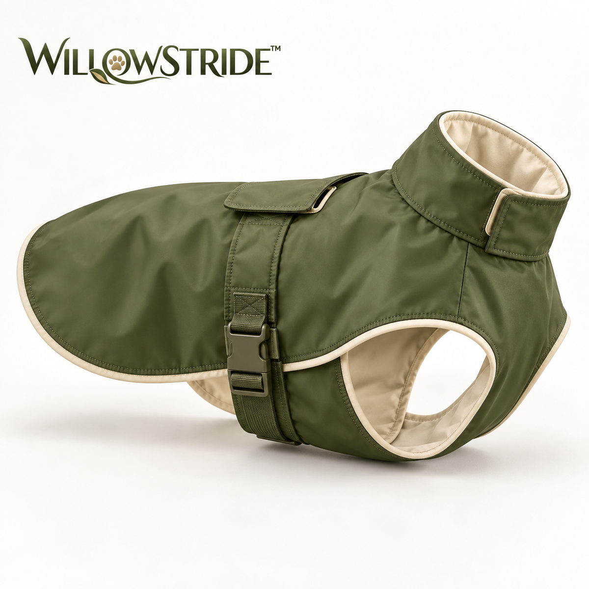 WILLOWSTRIDE™ Olive Dog Raincoat with Adjustable Straps