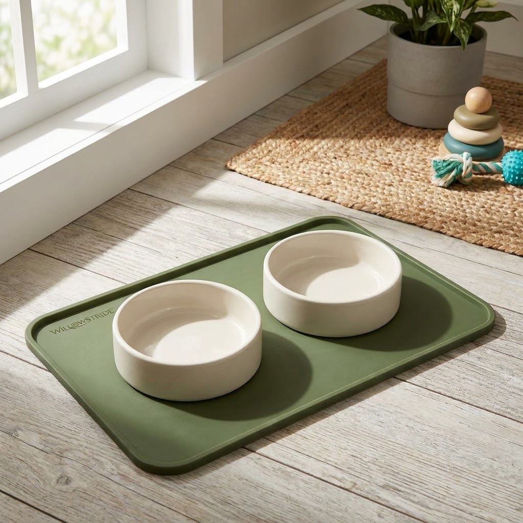 WILLOWSTRIDE™ Pet Feeding Mat and Double Bowl Set